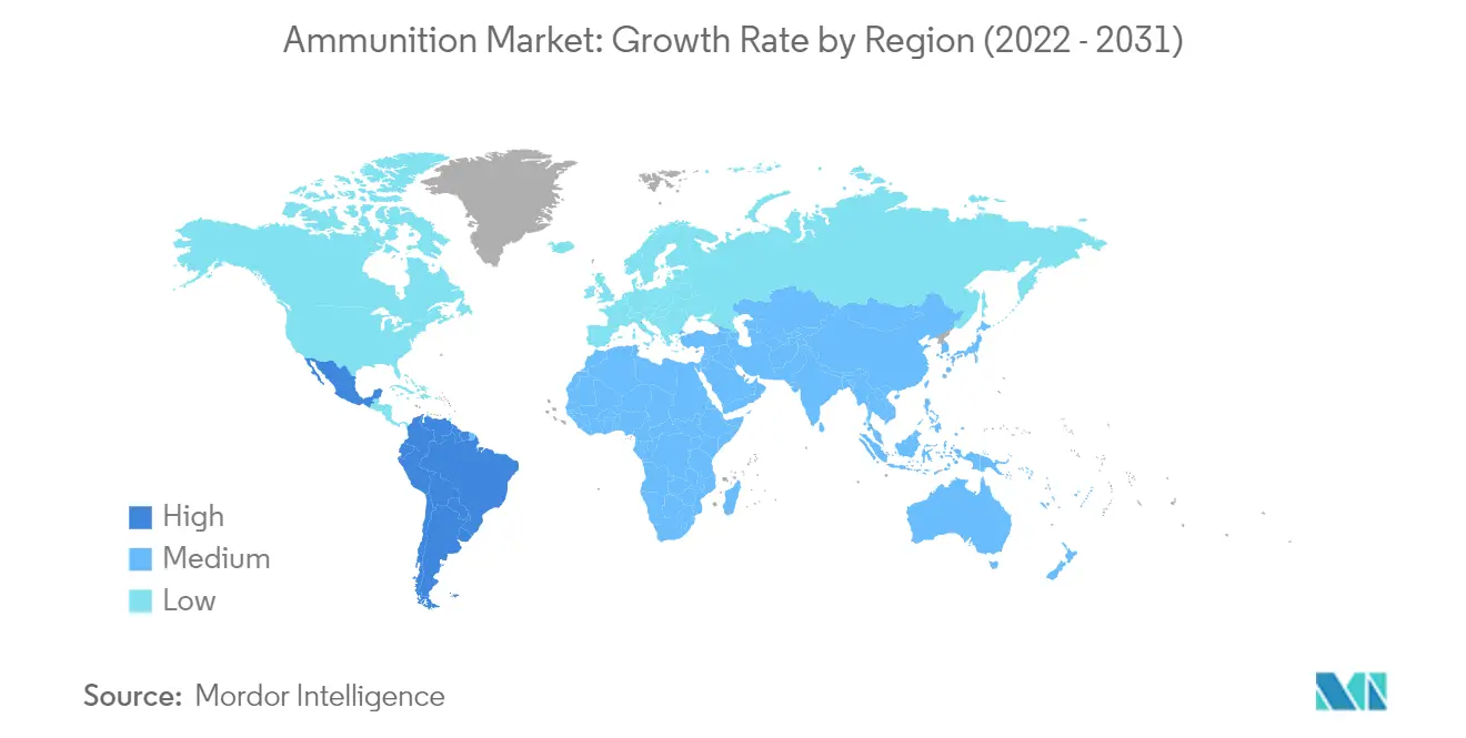 Marché des munitions  taux de croissance par région (2022-2031)