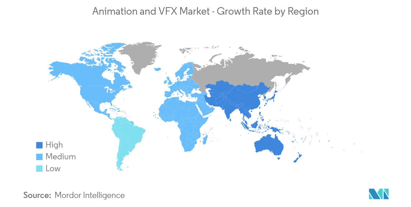 动画和视觉特效市场：动画和视觉特效市场 - 按地区划分的增长率