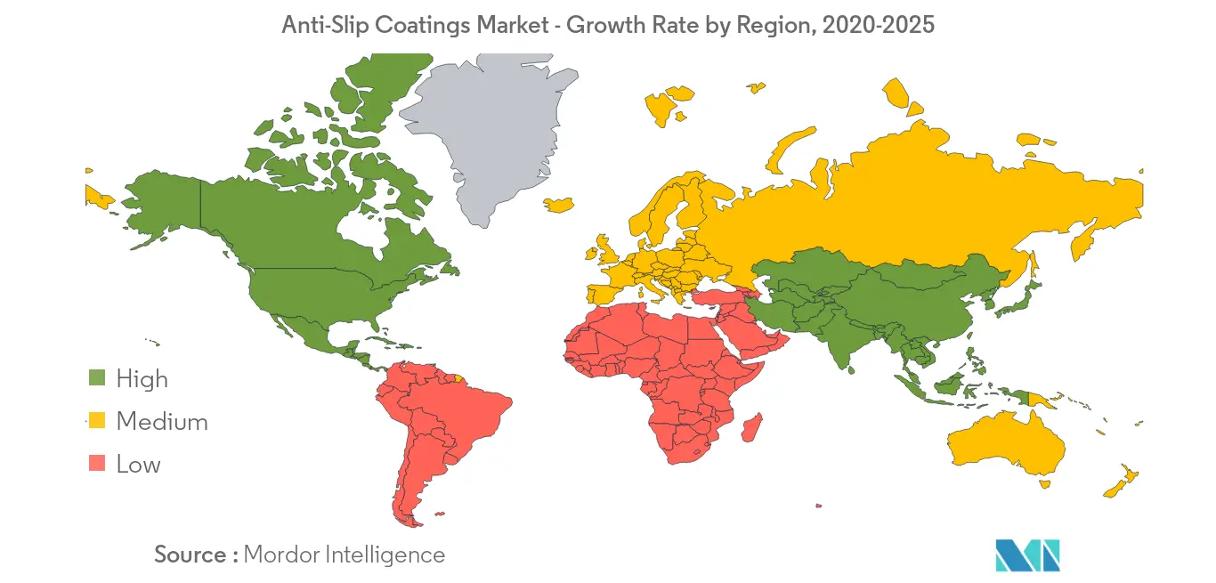 Markt für Anti-Rutsch-Beschichtungen – Wachstumsrate nach Regionen, 2020–2025