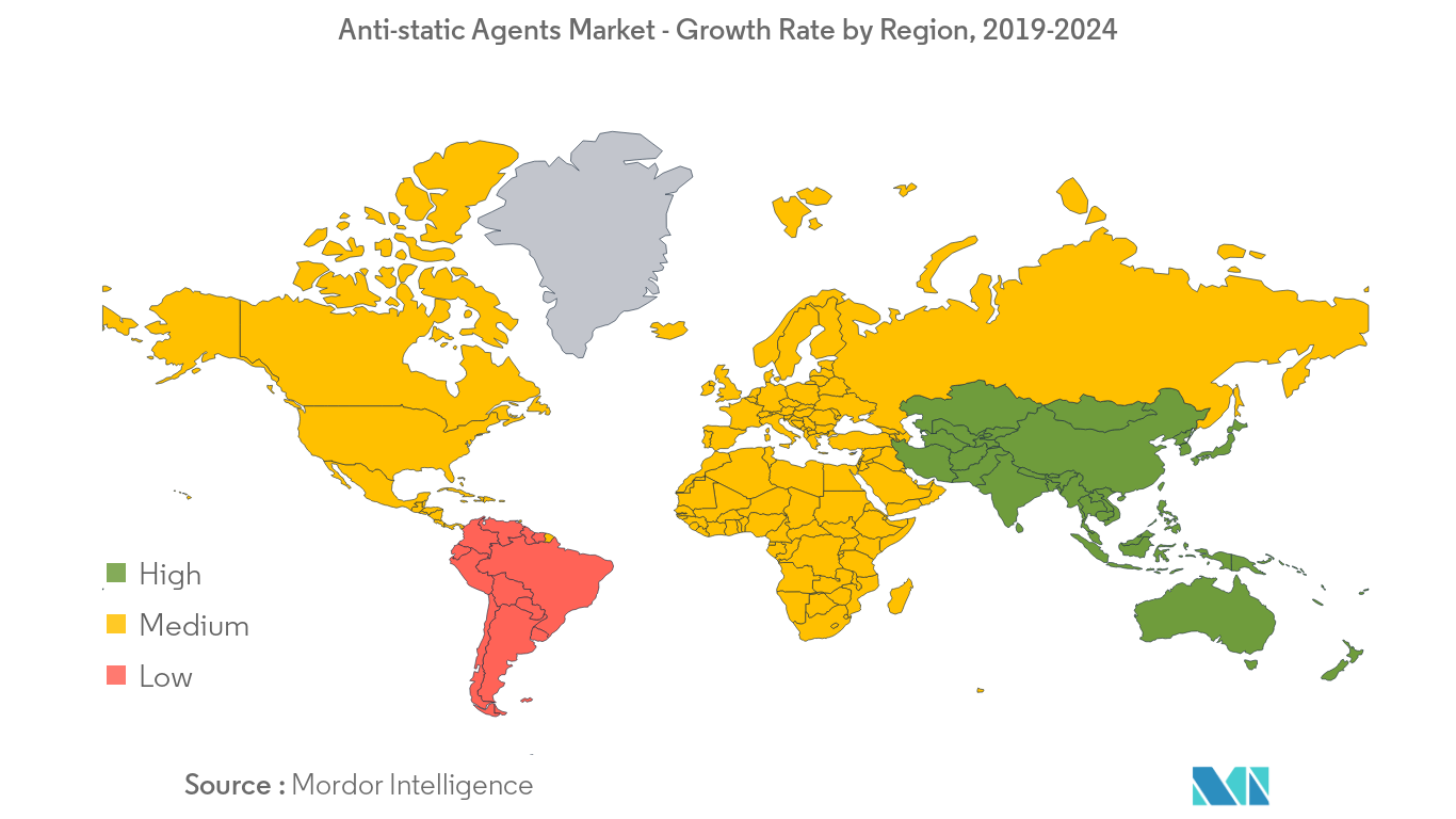 Рынок антистатиков – темпы роста по регионам, 2019-2024 гг.