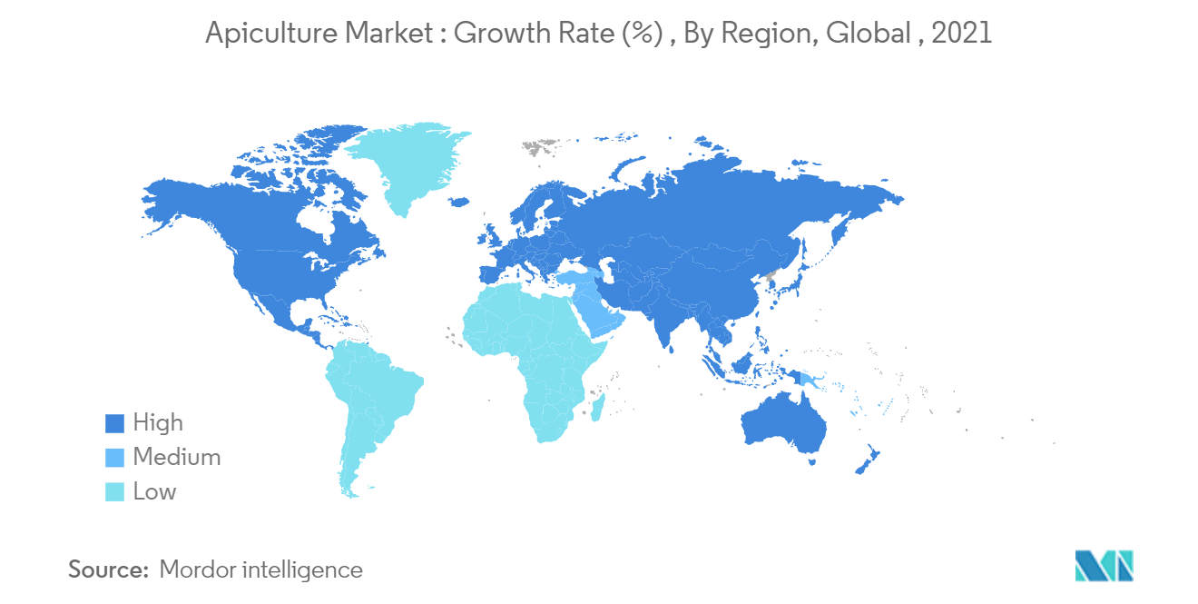 Apiculture Market : Growth Rate (%), By Region, Global, 2021