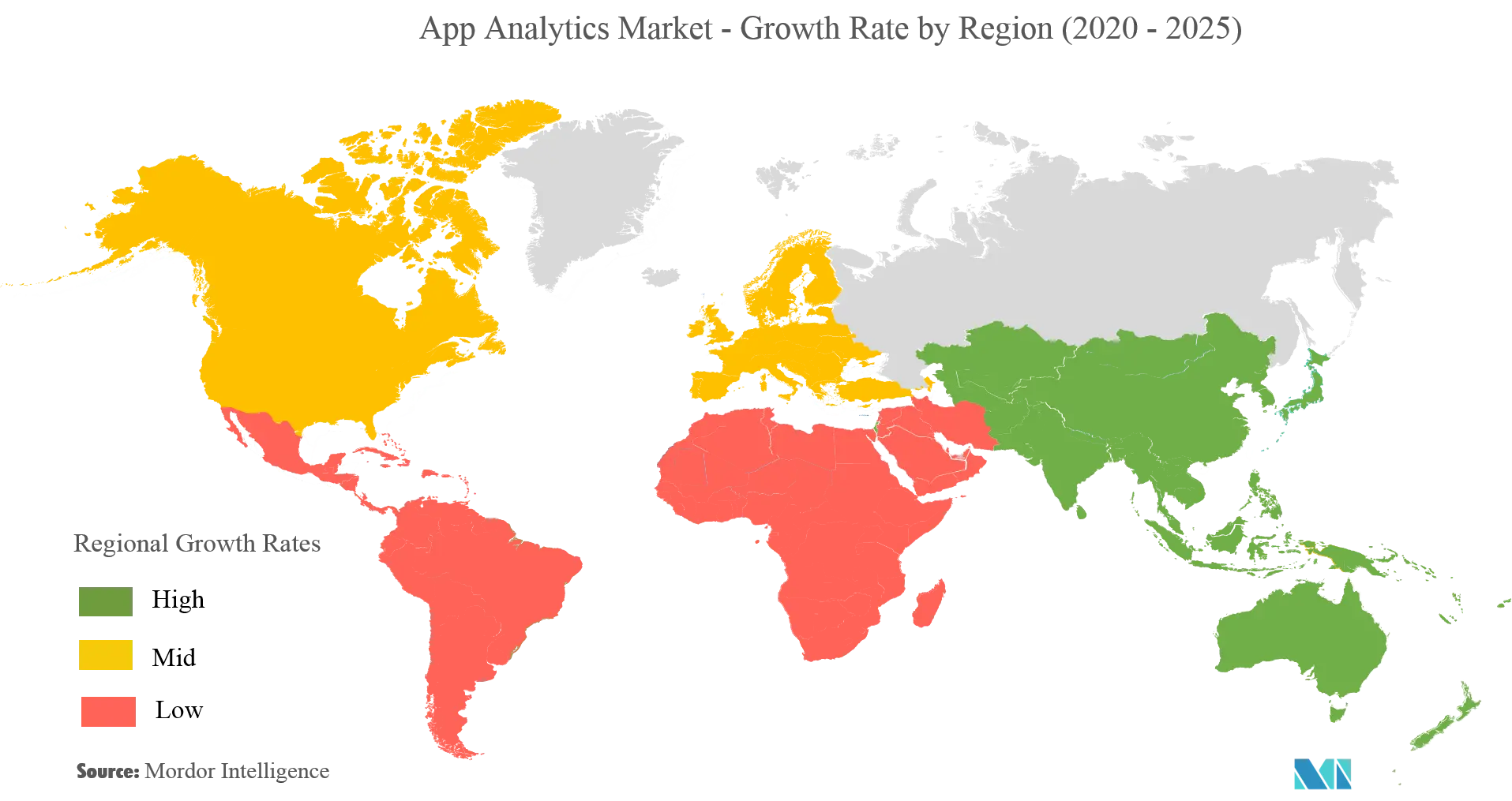 App Analytics Market - Growth Rate by Region (2020 - 2025)