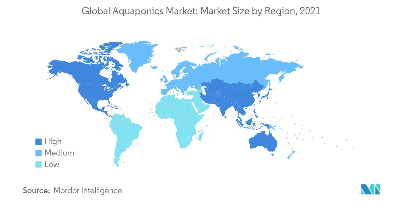 Mercado mundial de acuaponia tamaño del mercado por región, 2021