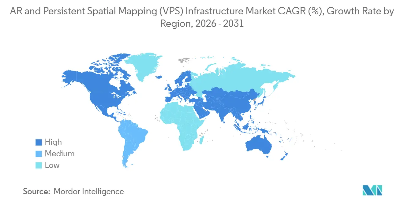 Tasa de Crecimiento del Mercado de Infraestructura de AR y Mapeo Espacial Persistente (VPS) por Región