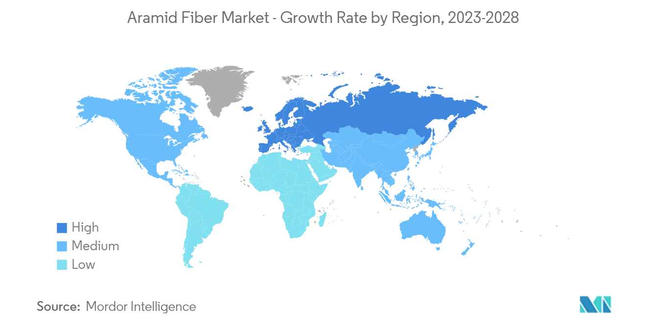 Рынок арамидного волокна - темпы роста по регионам, 2023-2028 гг.