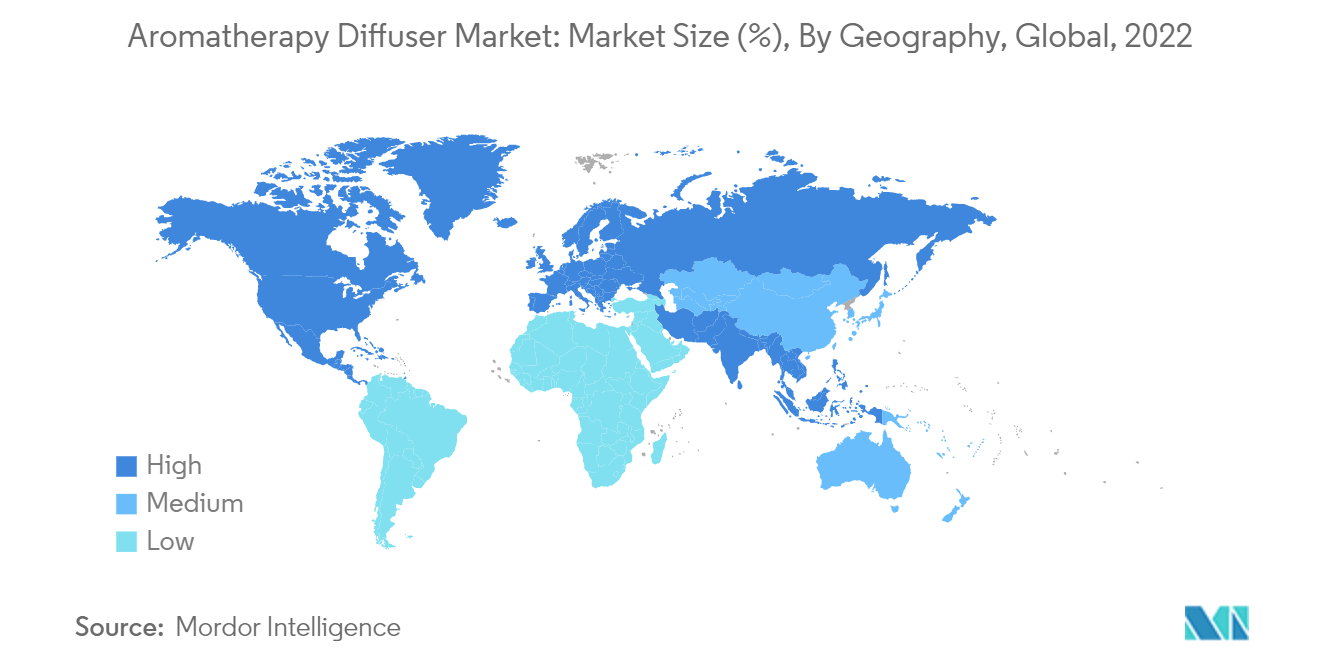 سوق ناشر الروائح حجم السوق (٪) ، حسب الجغرافيا ، عالمي ، 2022