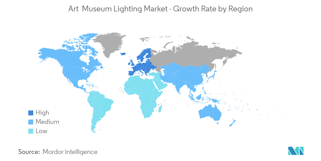 Mercado de Iluminação de Arte e Museus – Taxa de Crescimento por Região