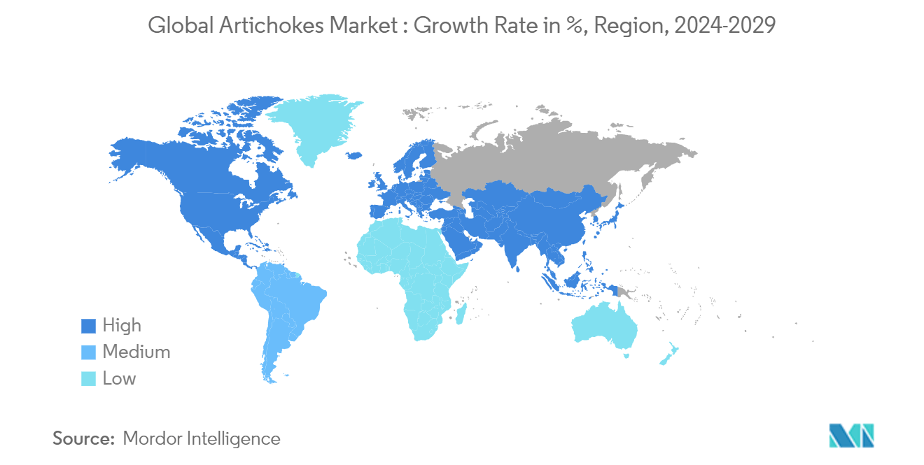 Global Artichokes Market : Growth Rate in %, Region, 2024-2029