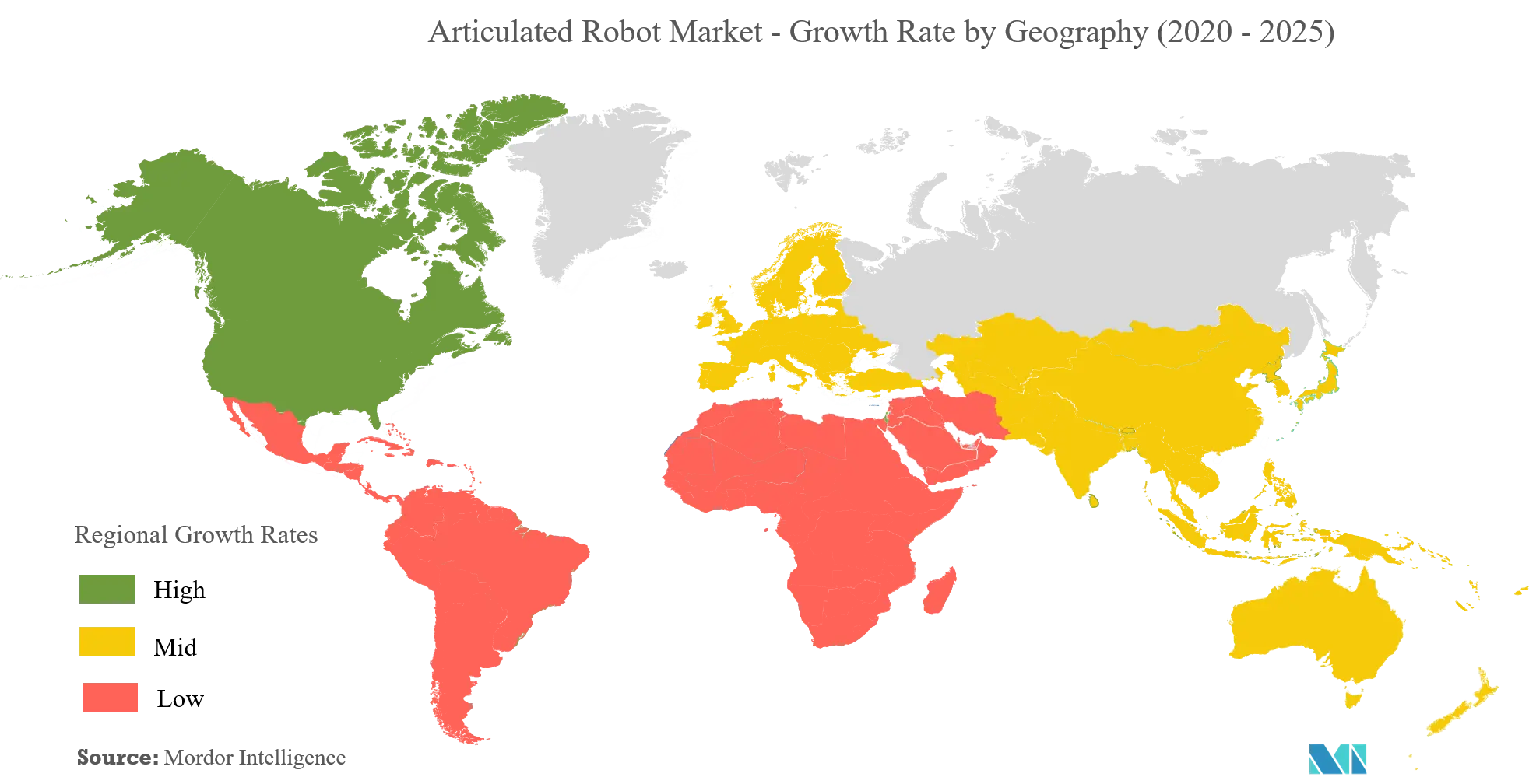 Markt für Knickarmroboter - Wachstumsrate nach Geografie (2020 - 2025)