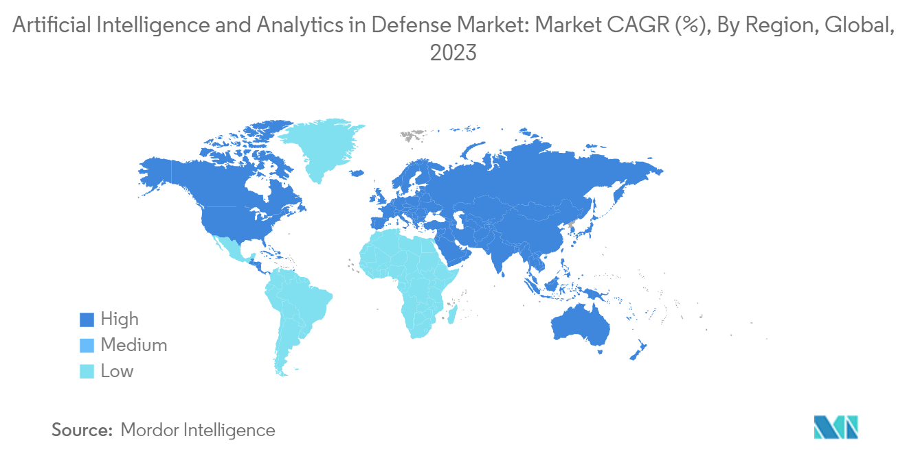 Artificial Intelligence and Analytics in Defense Market: Market CAGR (%), By Region, Global, 2023