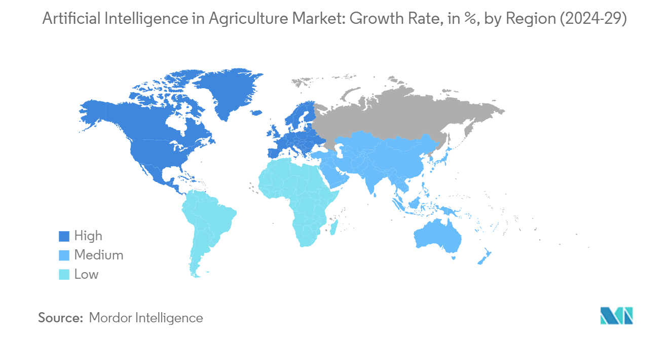 Artificial Intelligence in Agriculture Market: Growth Rate, in %, by Region (2024-29)