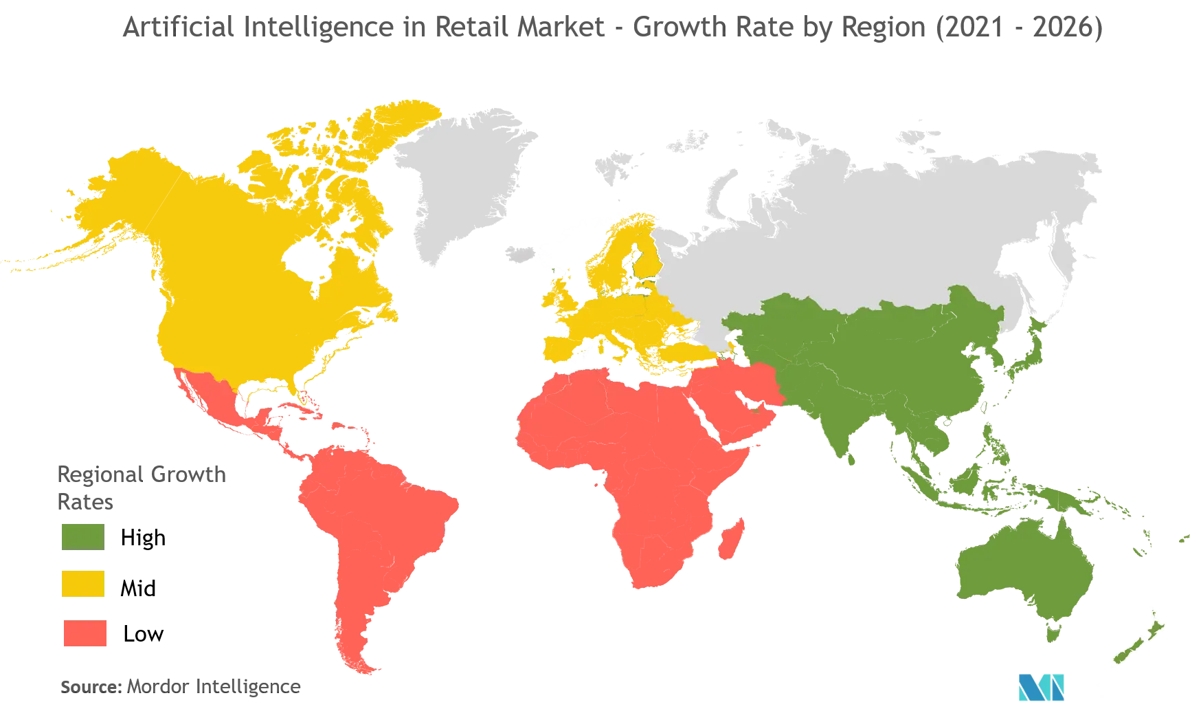 Artificial Intelligence In Retail Market : Growth Rate by Region (2021-2026)