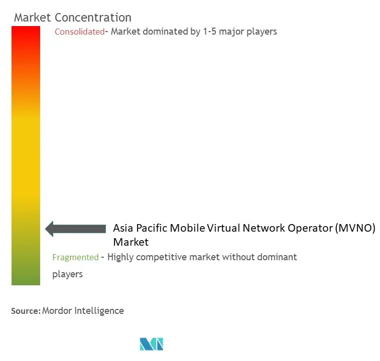 アジア太平洋地域の仮想移動体通信事業者（MVNO）市場集中度
