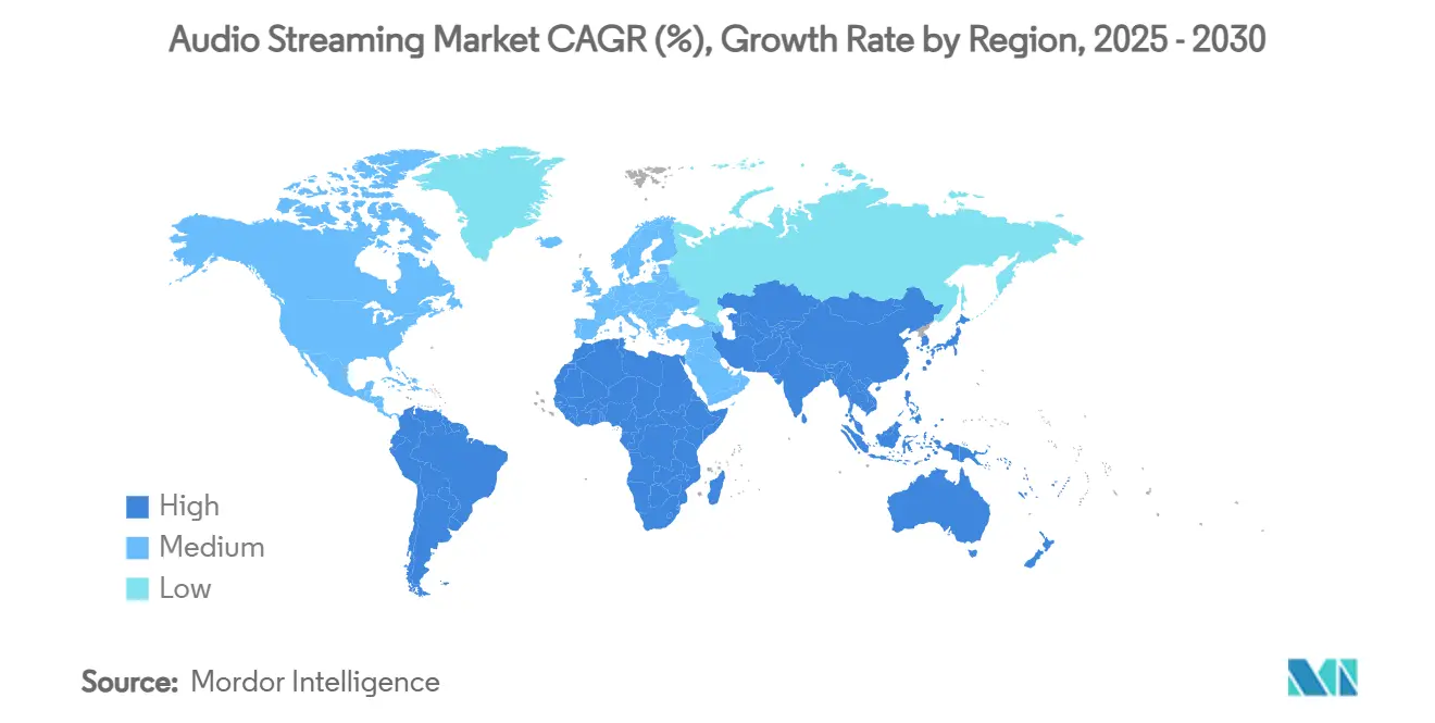 오디오 인터넷 바카라 시장 CAGR(%), 지역별 성장률