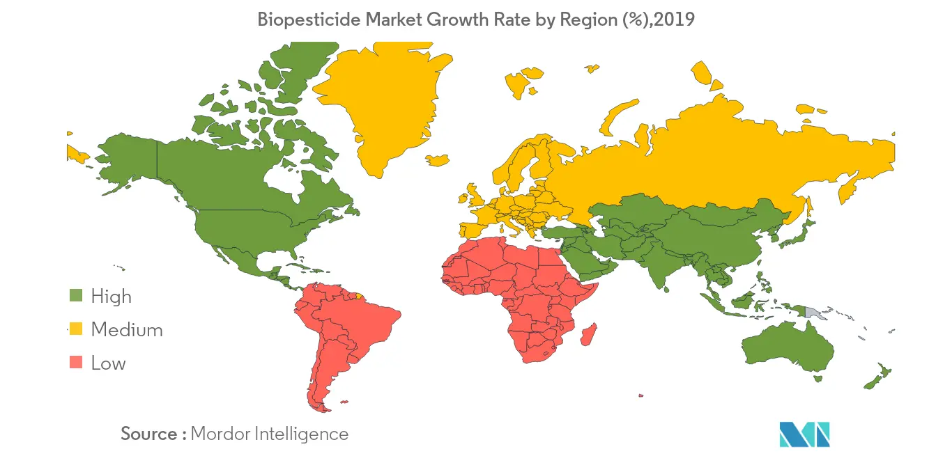 Wachstumsrate des Biopestizidmarktes nach Regionen (%), 2019