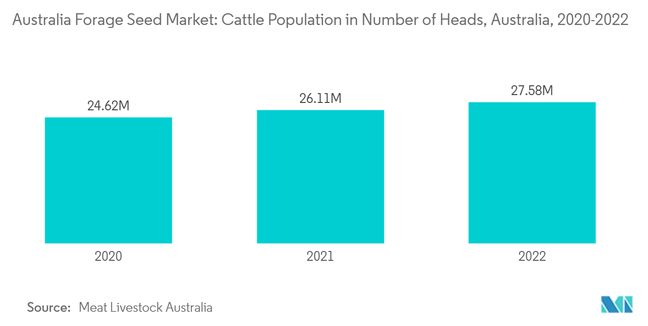 Australia Forage Seed Market: Cattle Population in Number of Heads, Australia, 2020-2022