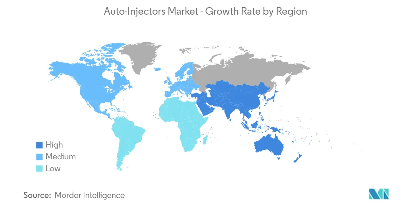 Mercado de autoinyectores – Tasa de crecimiento por región