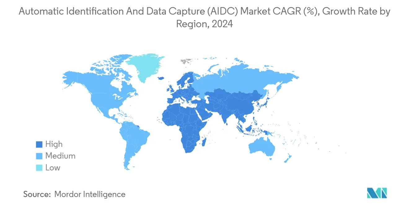 자동 식별 및 데이터 캡처(AIDC) 온라인 바카라 CAGR(%), 지역별 성장률