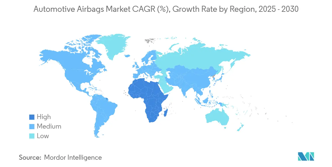 Automotive Airbags Market CAGR (%), Growth Rate by Region, 2025-2030