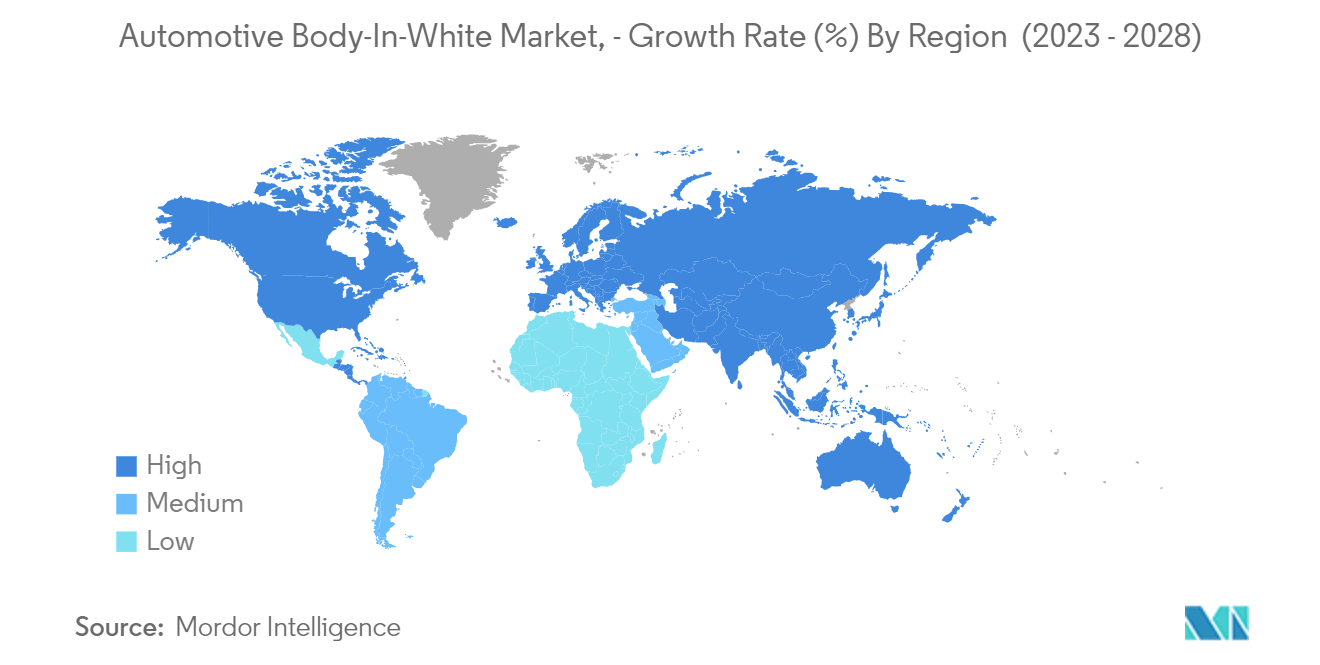 Automotive Body-In-White Market, - Growth Rate (%) By Region  (2023 - 2028)