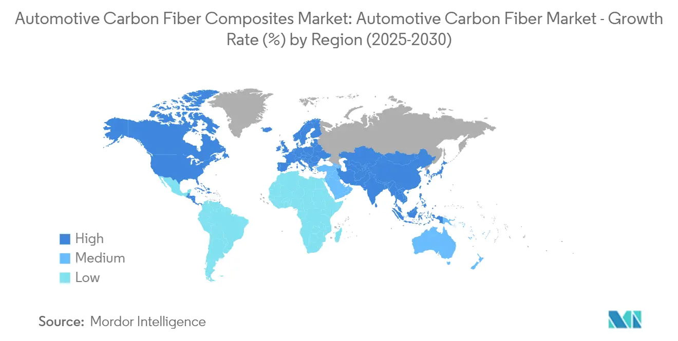 Automotive Carbon Fiber Composites Market: Automotive Carbon Fiber Market - Growth Rate (%) by Region (2025-2030)
