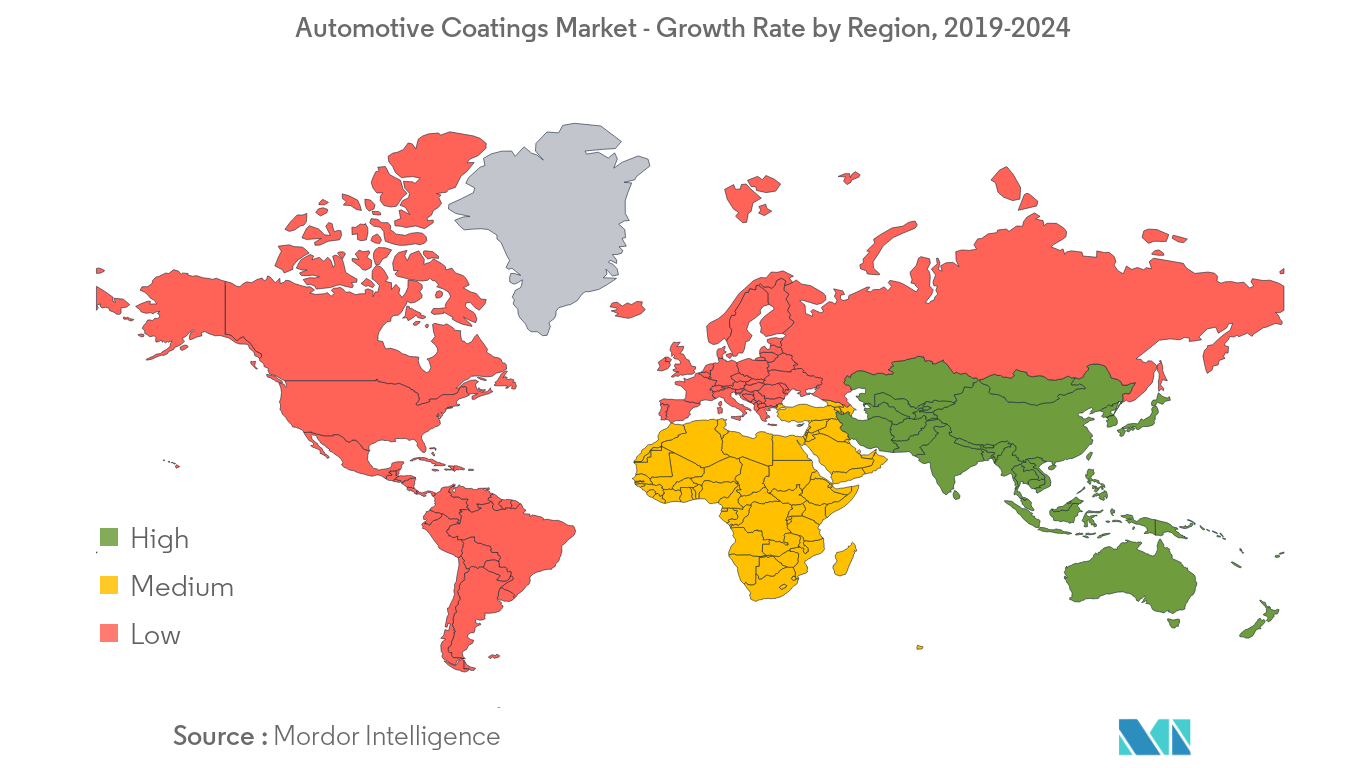 Automotive Coatings Market - Growth Rate By Region, 2019-2024