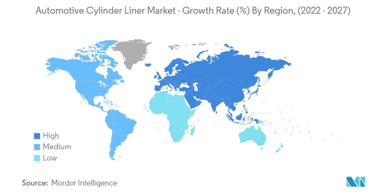 Automotive Cylinder Liner Market - Growth Rate (%) By Region, (2022 - 2027)