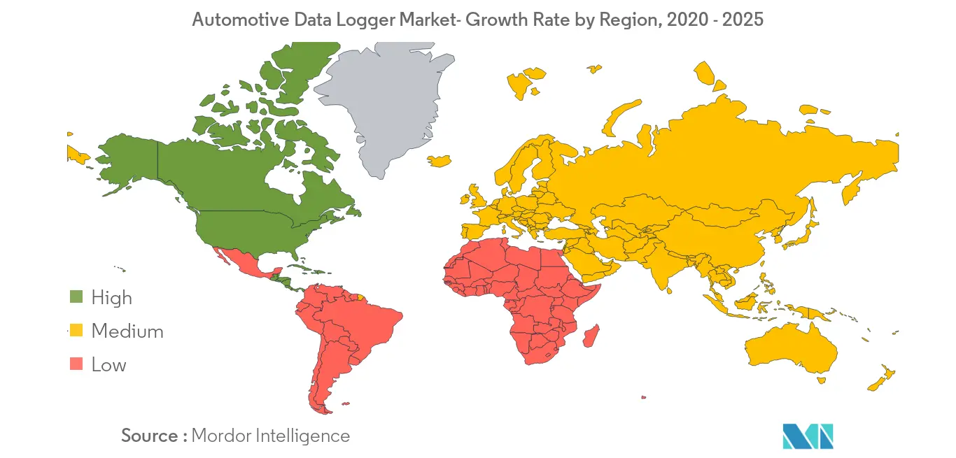 Thị trường ghi dữ liệu ô tô Tốc độ tăng trưởng theo khu vực, 2020-2025