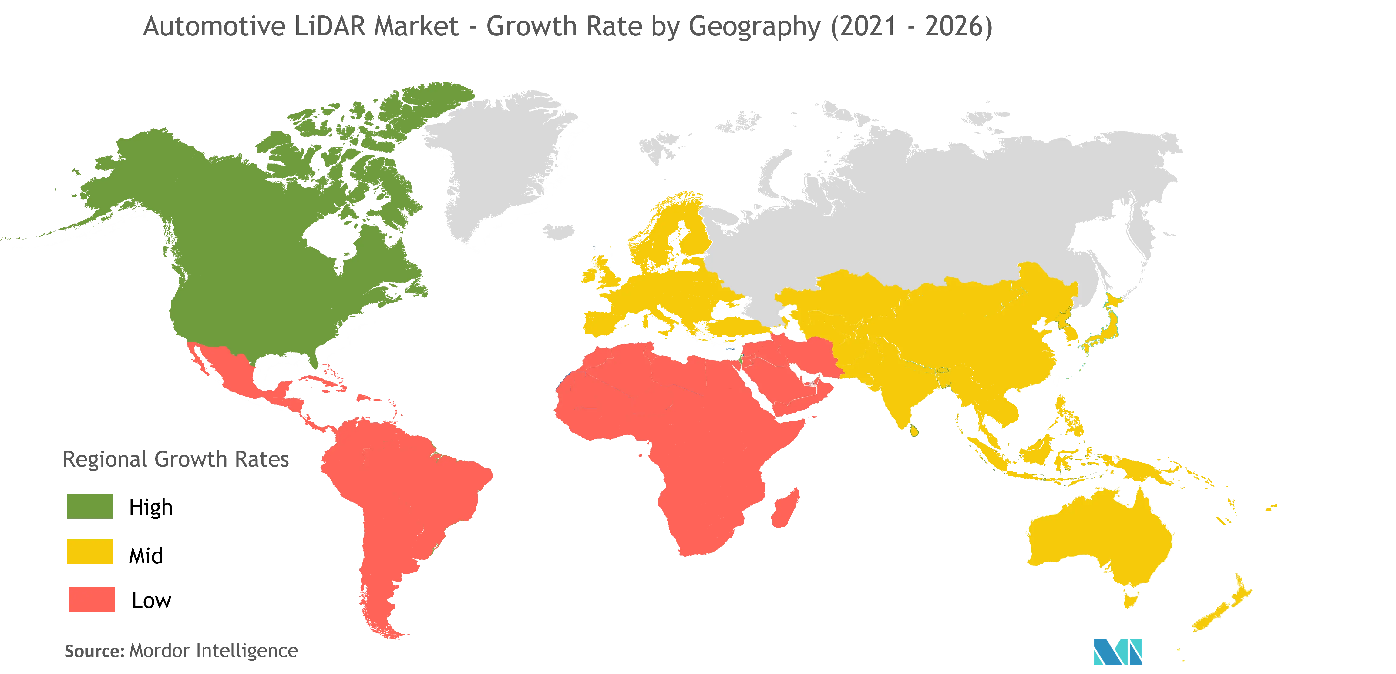 Темпы роста рынка автомобильных LiDAR по географическому признаку (2021-2026 гг.)