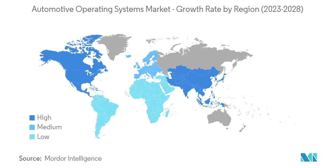 Automotive Operating Systems Market - Growth Rate by Region (2023-2028)