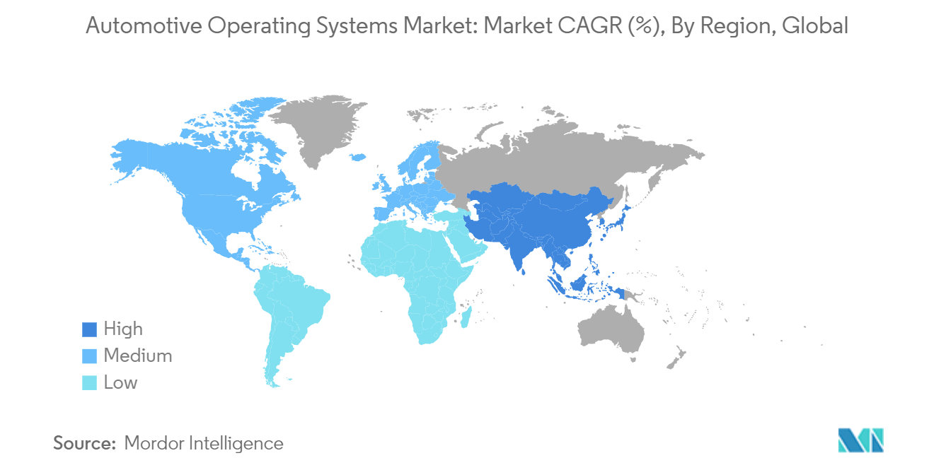 Automotive Operating Systems Market - Growth Rate by Region (2023-2028)