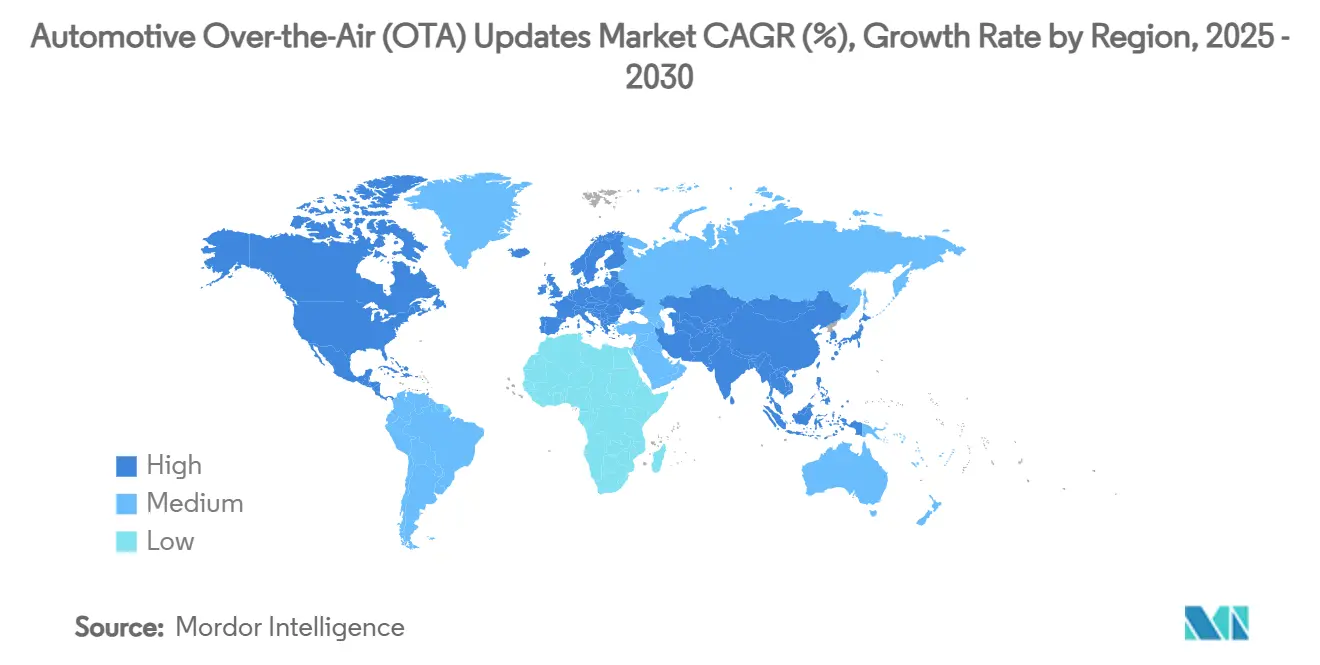 자동차 OTA(무선) 바카라사이트 유니벳 시장 CAGR(%), 지역별 성장률