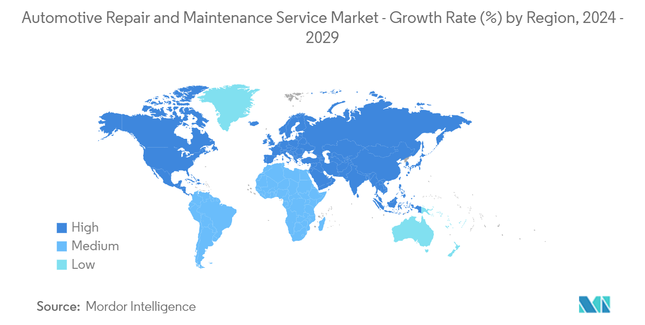 Automotive Repair And Maintenance Service Market: Automotive Repair and Maintenance Service Market - Growth Rate (%) by Region, 2024 - 2029