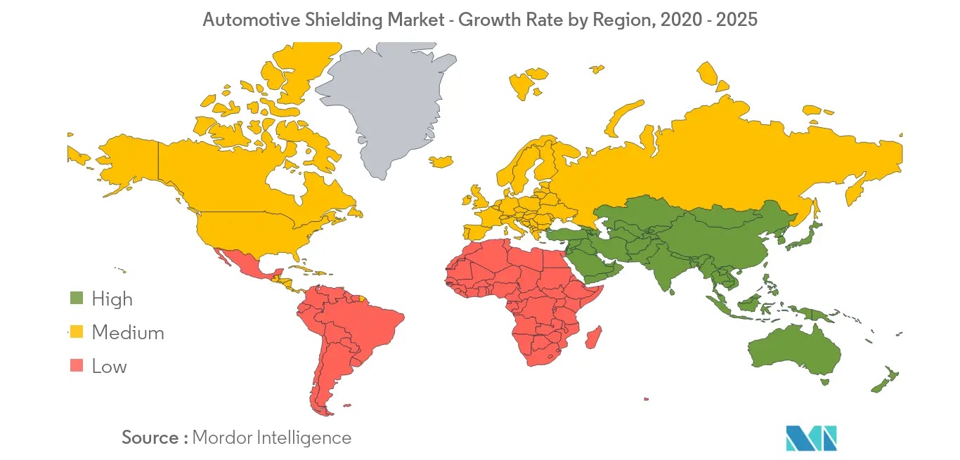 Thị trường tấm chắn ô tô - Tốc độ tăng trưởng theo khu vực, 2020 - 2025