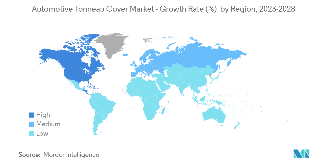 Mercado de cubiertas de lona para automóviles tasa de crecimiento (%) por región, 2023-2028