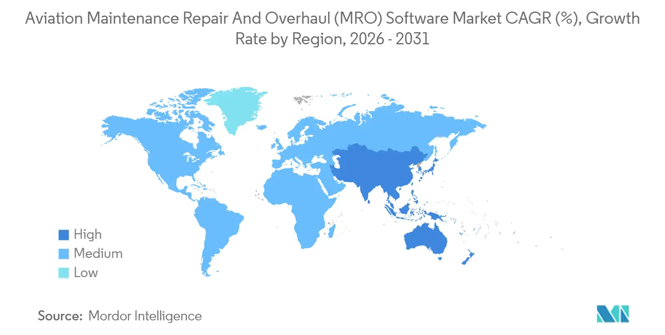 Aviation Maintenance Repair And Overhaul (MRO) Software Market CAGR (%), Growth Rate by Region