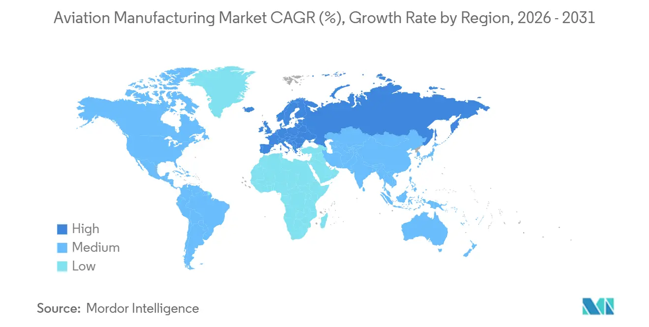 Mercado de fabricación de aviación CAGR (%), tasa de crecimiento por región