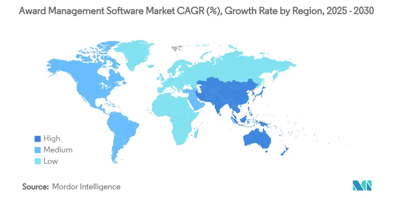 수상 관리 소프트웨어 바카라 카지노 CAGR(%), 지역별 성장률