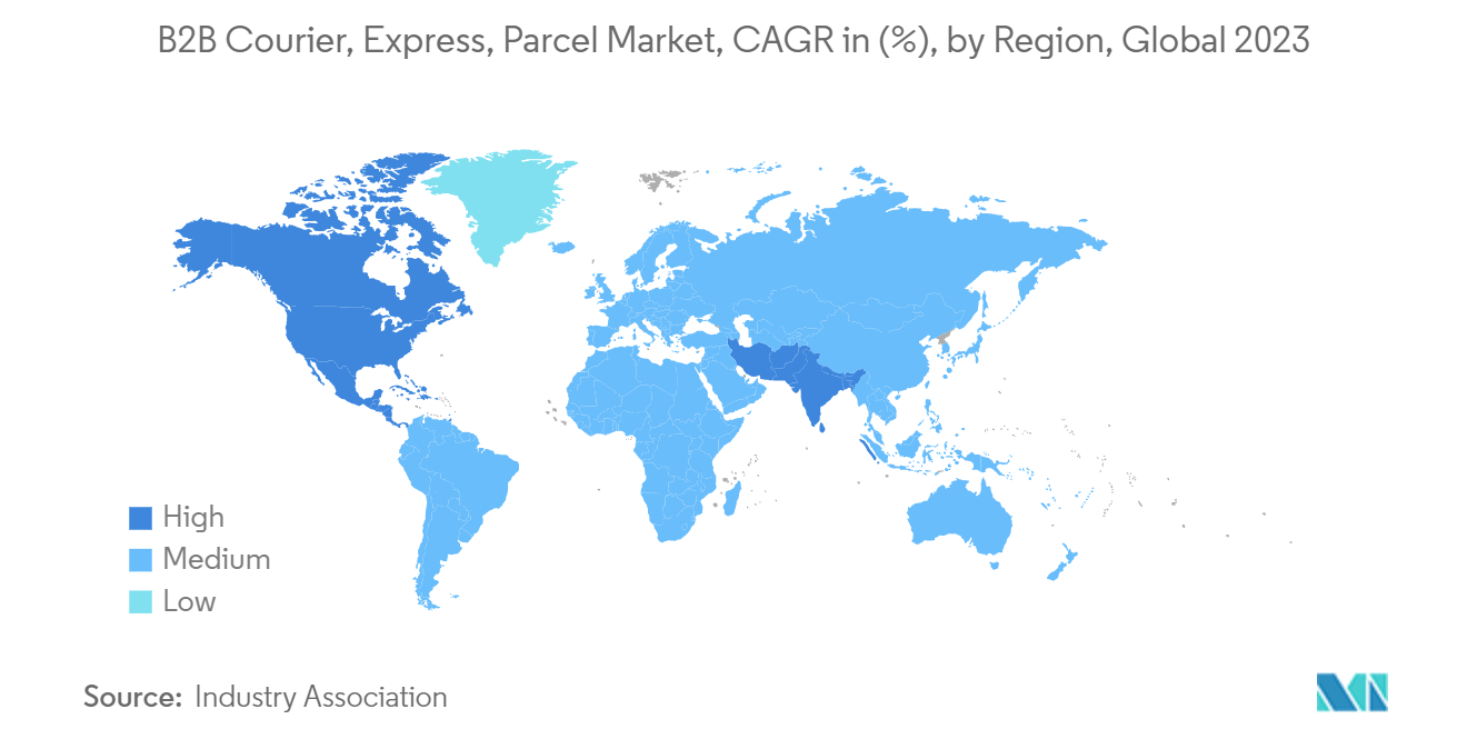 B2B Courier Express Parcel Market: B2B Courier, Express, Parcel Market, CAGR in (%), by Region, Global 2023