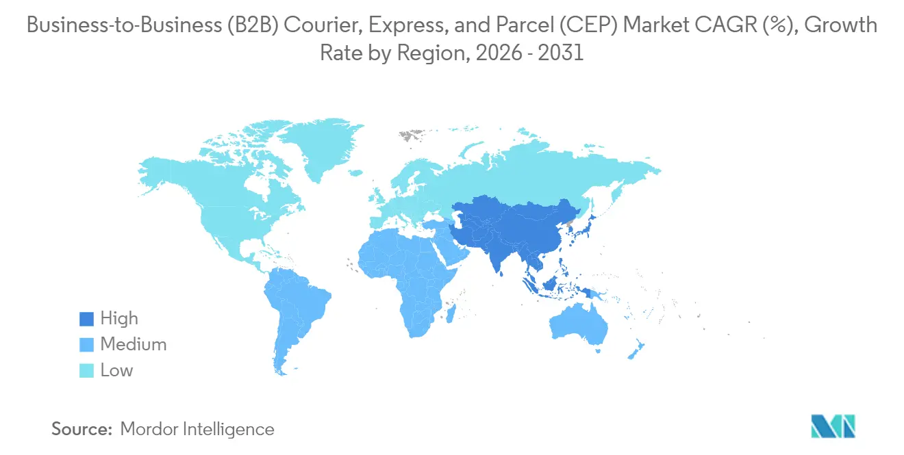 Business-to-Business (B2B) Courier, Express, and Parcel (CEP) Market CAGR (%), Growth Rate by Region