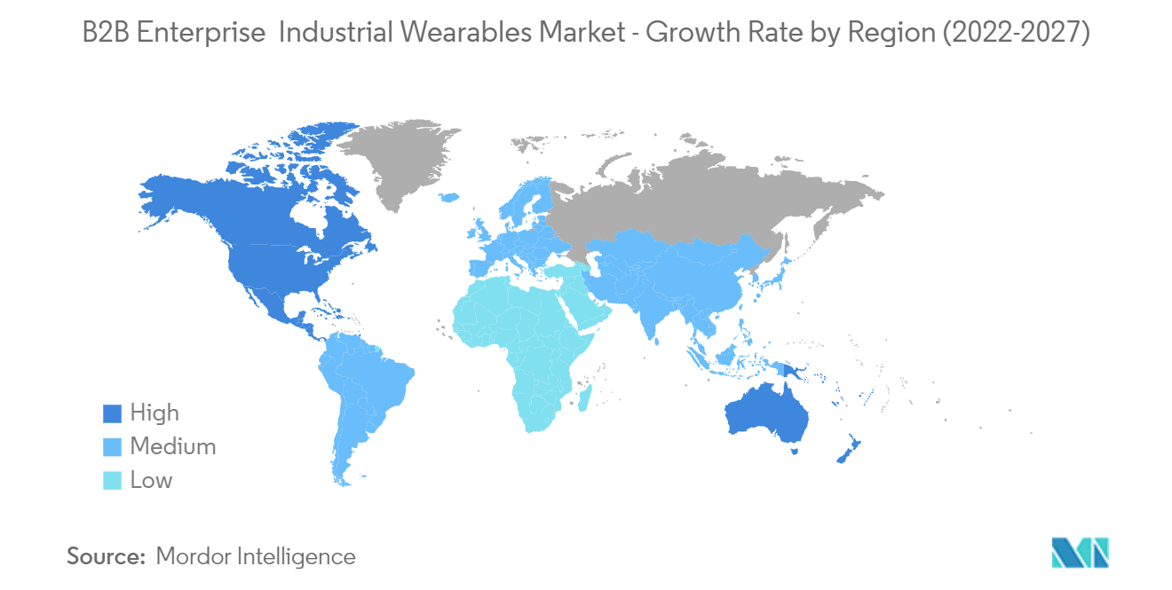 B2B Enterprise & Industrial Wearables Market - Growth Rate by Region (2022 - 2027)