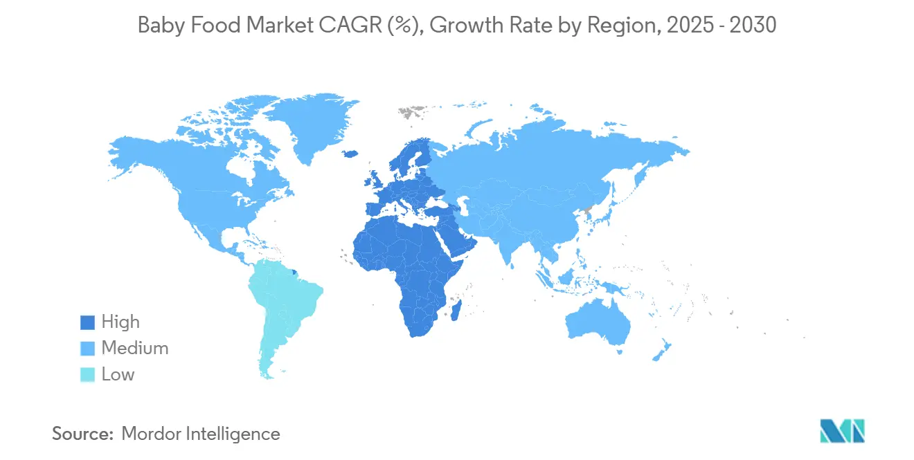 Tasso di crescita annuo composto (CAGR) del mercato degli alimenti per l'infanzia (%), tasso di crescita per regione