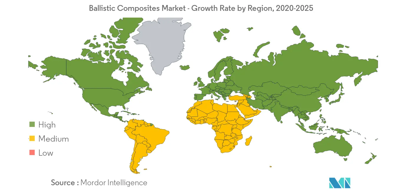 Markt für ballistische Verbundwerkstoffe – Wachstumsrate nach Regionen, 2020–2025