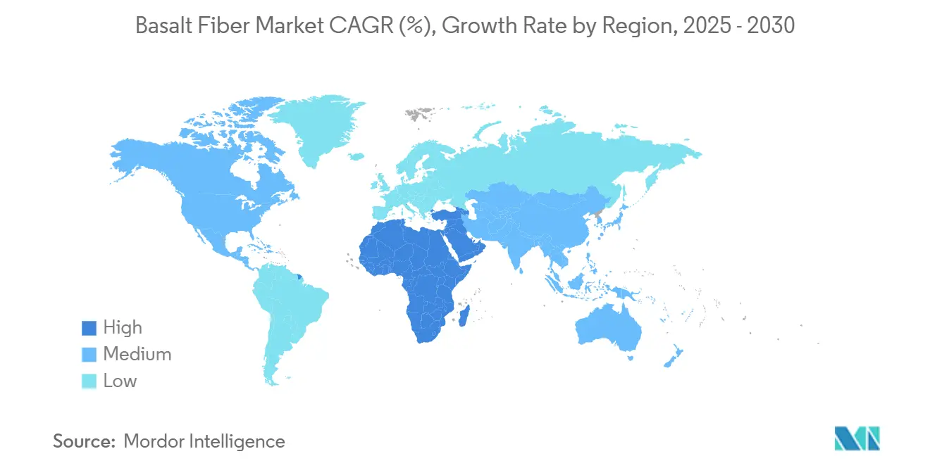 온라인 바카라사이트 섬유 시장 CAGR(%), 지역별 성장률