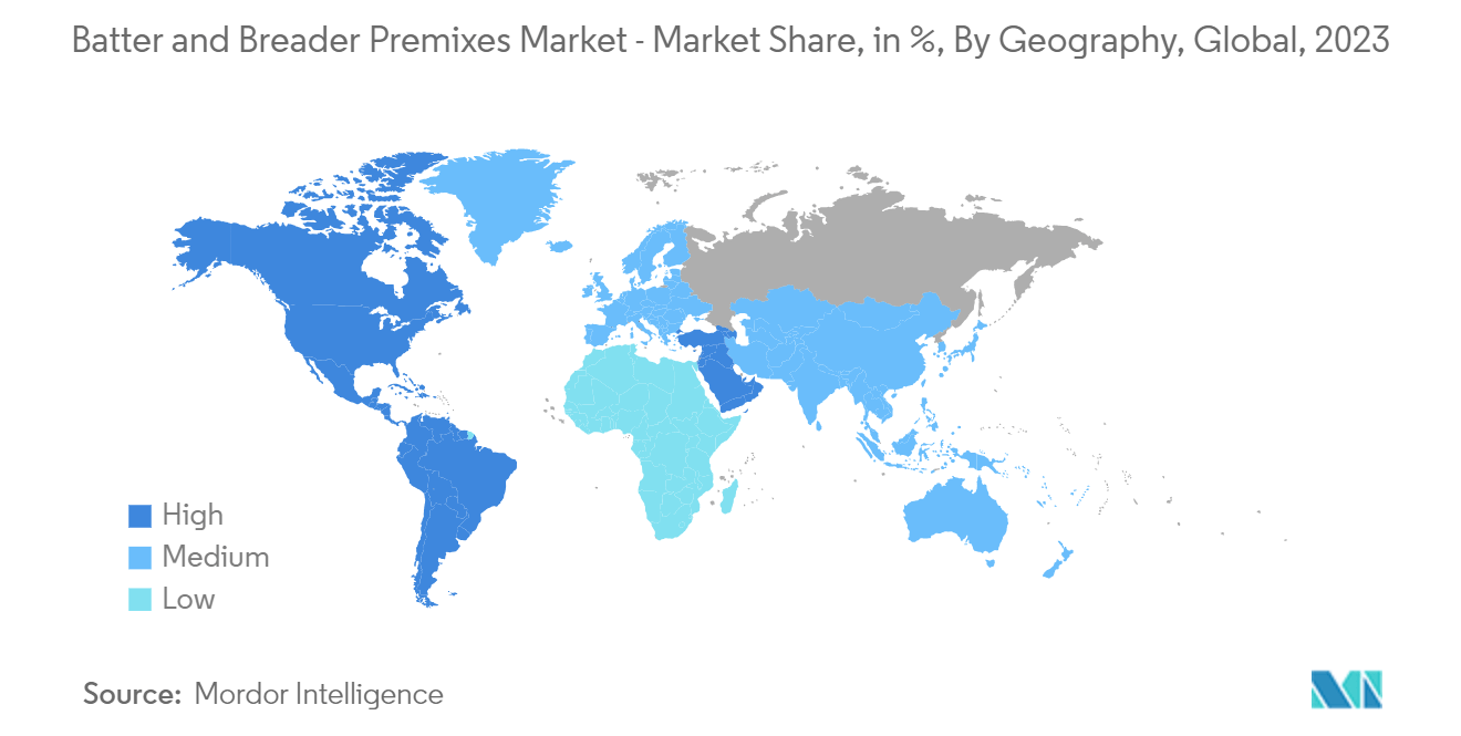 バッター・ブレッダー用プレミックス市場 - 地域別市場シェア（%）（世界、2023年