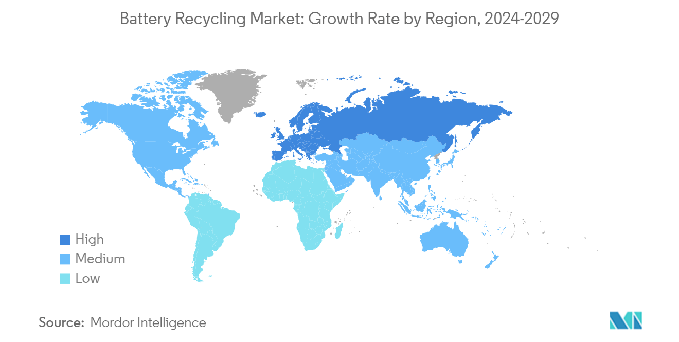 Battery Recycling Market: Growth Rate by Region, 2024-2029