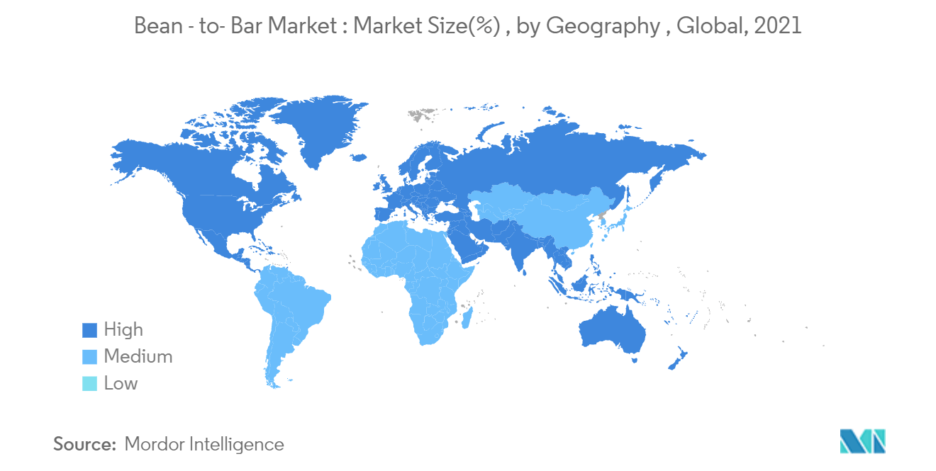 Bean-To-Bar Chocolate Market : Market Size(%), by Geography, Global, 2021