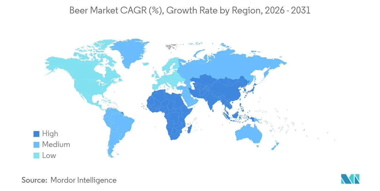 Beer Market CAGR (%), Growth Rate by Region