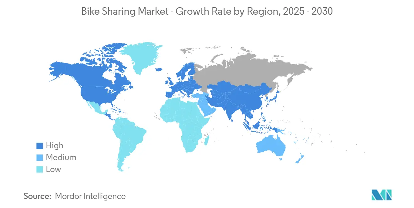 Bike Sharing Market - Growth Rate by Region, 2025 - 2030