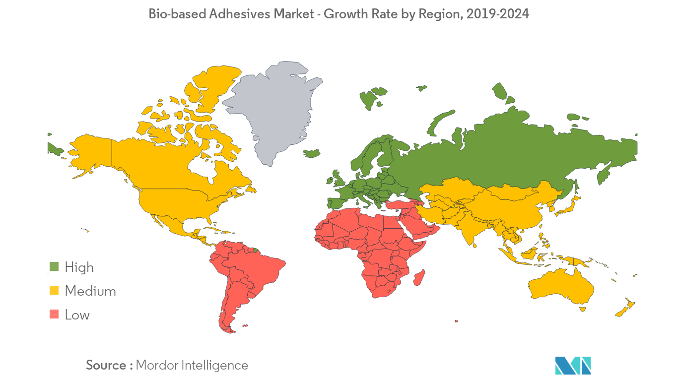 生物基粘合剂市场-按地区划分的增长率（2019-2024）